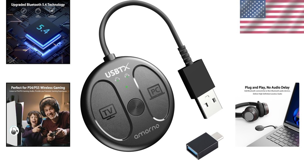 Bluetooth 5.4 Adapter for PCs, TVs & Consoles - High Quality Audio Sharing