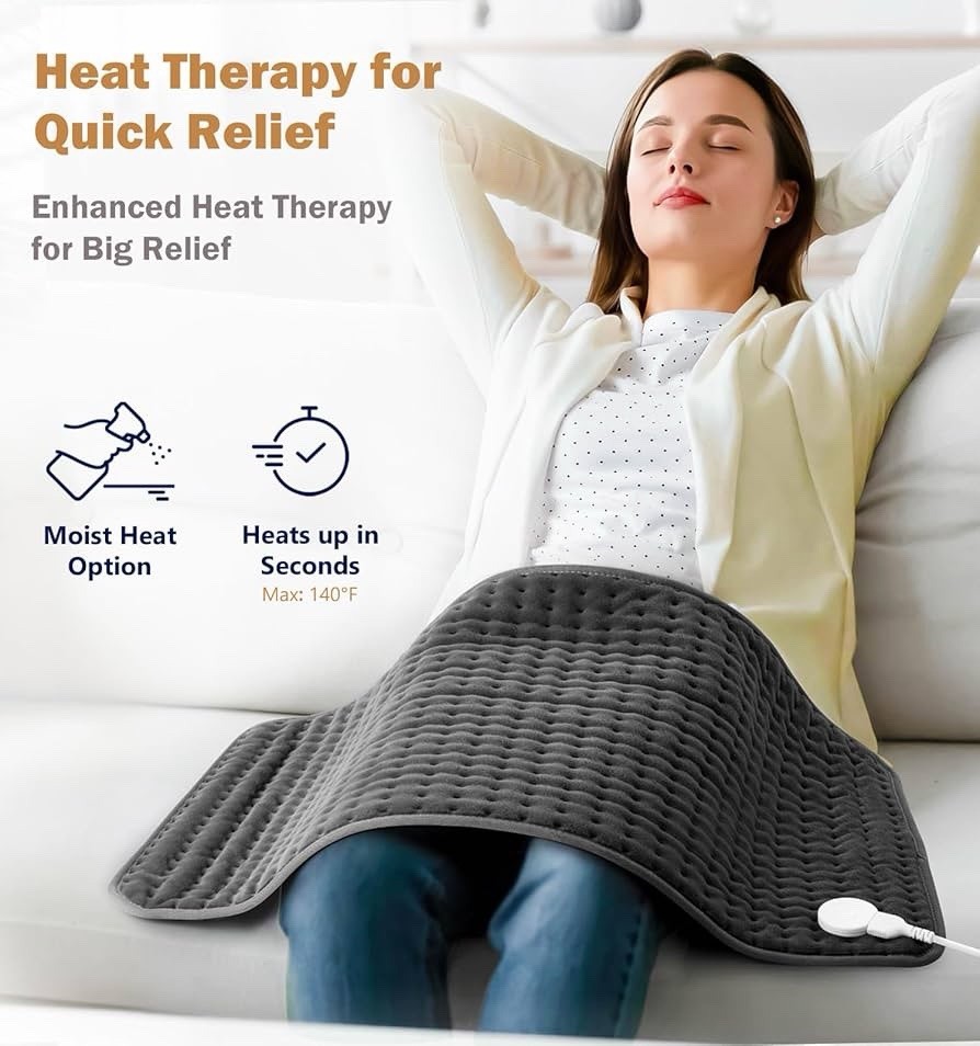 Extra Large Microplush Heating Pad 17”x33” for Back Neck Pain Relief, 6 Heat