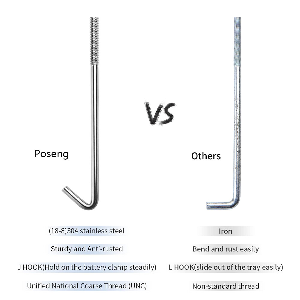 Aluminum Car Battery Hold Tie Down Bracket Mount Kit + 10'' J-Hooks Bolts