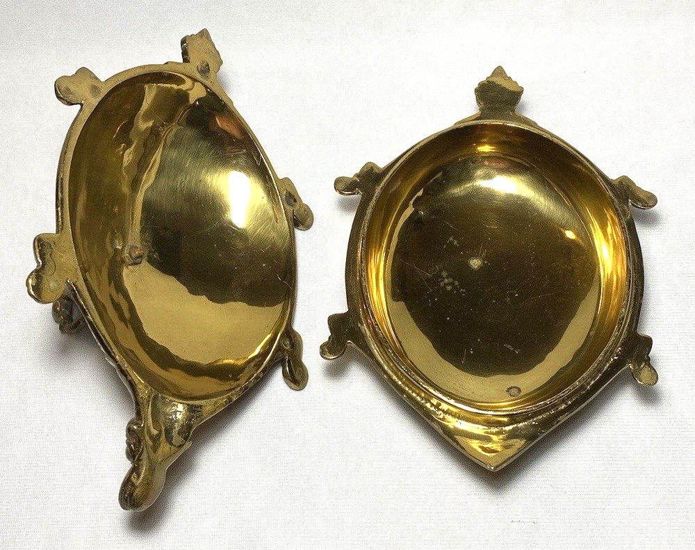 Interesting Vintage Solid Brass 2-Pc Detailed TURTLE BOX w/Bird & Fish on Wheels