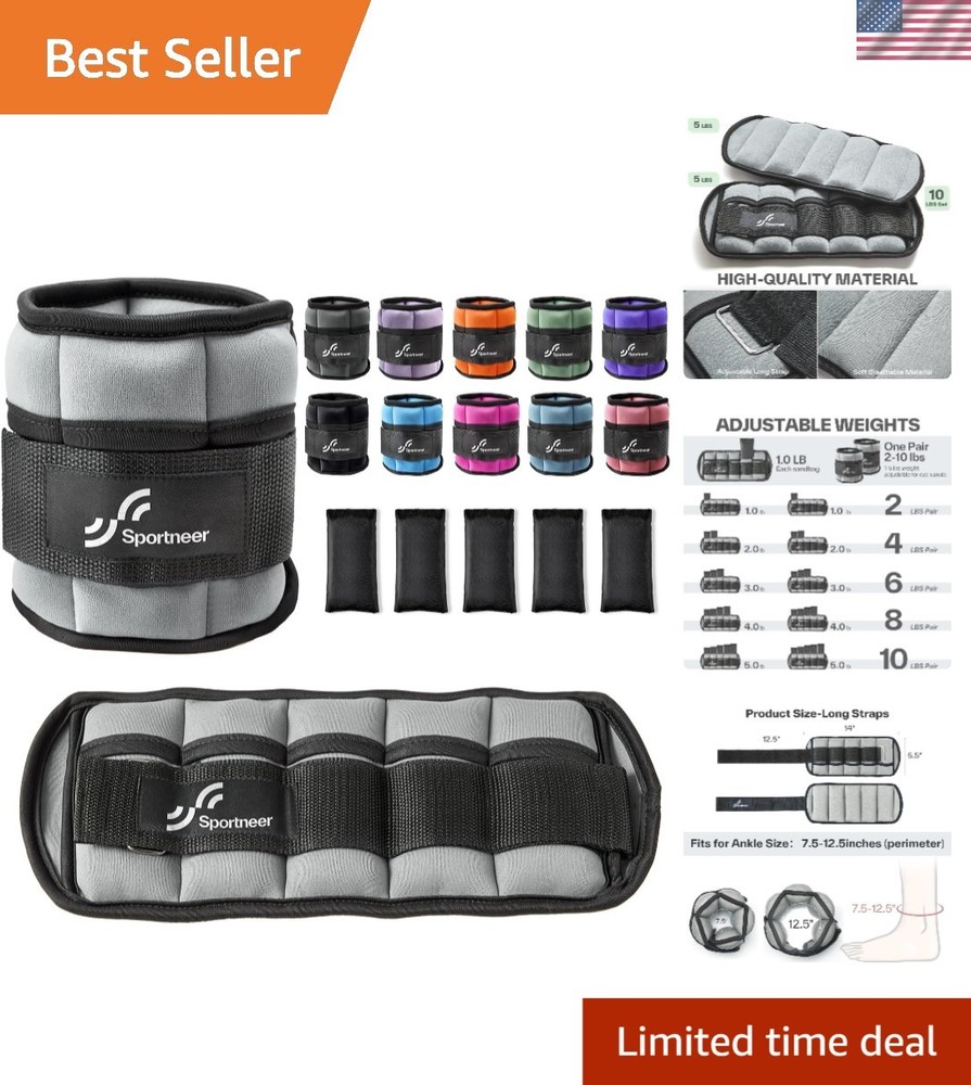 Light Gray Adjustable Ankle Weights Set - 2-10 lbs for Versatile Training