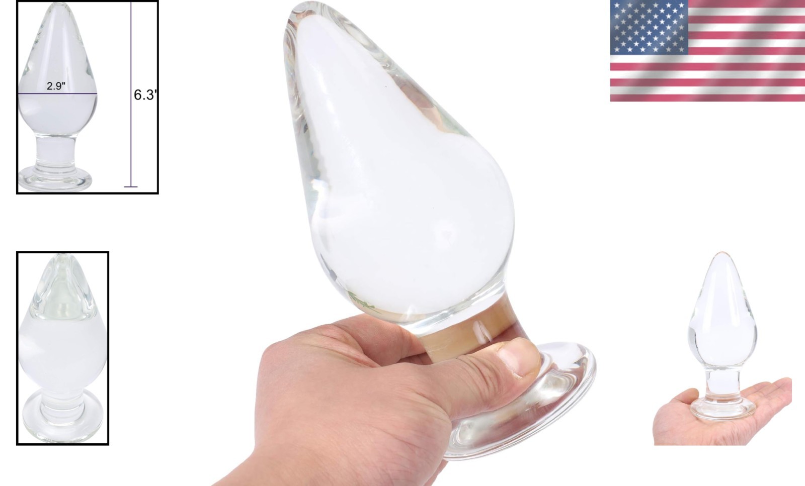 Huge Clear Glass Anal Plug XL Waterproof Borosilicate Training Sex Toy
