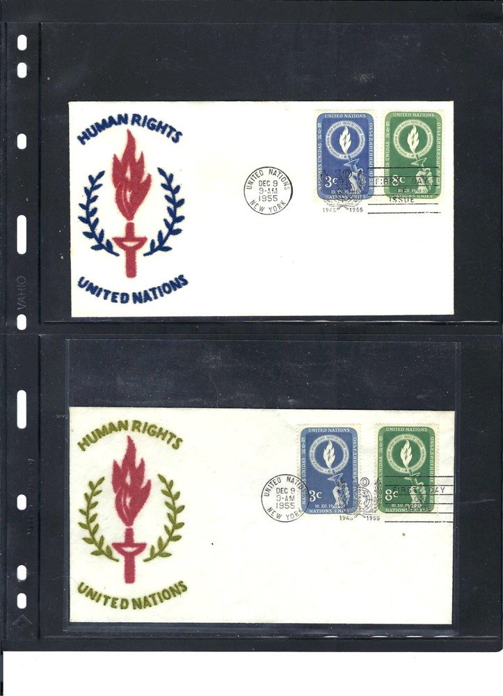 1955 HUMAN RIGHTS FDC's (COMBO) (Scott# 39/40) - VELVATONE Cachet (904)