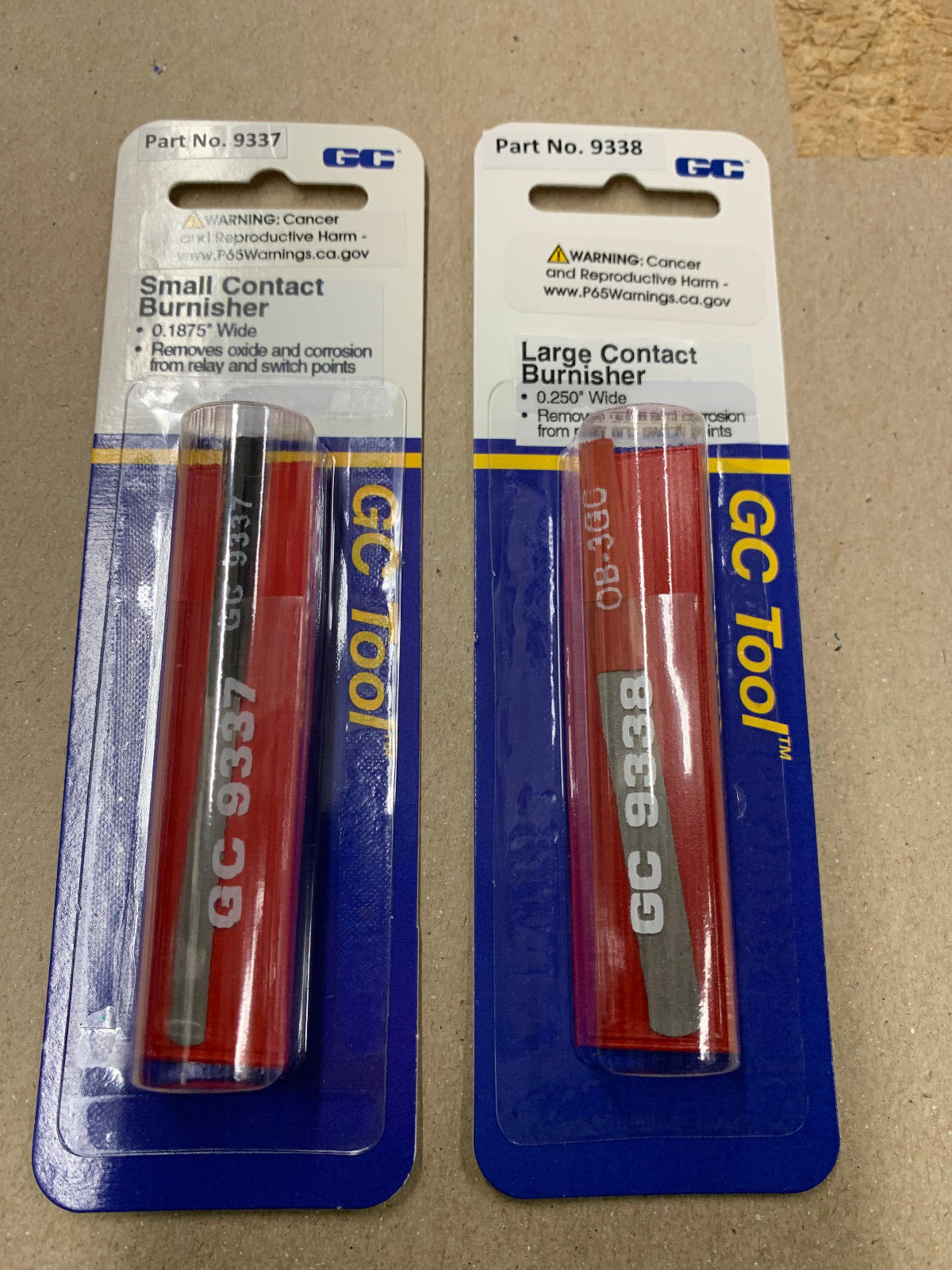 Contact Burnishing Tools, GC Electronics 9337 3/16" wide & 9338 1/4" wide