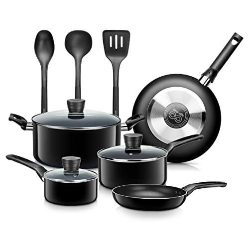 SereneLife SLCW11BLK 11-Piece Kitchenware Pots & Pans Basic Set