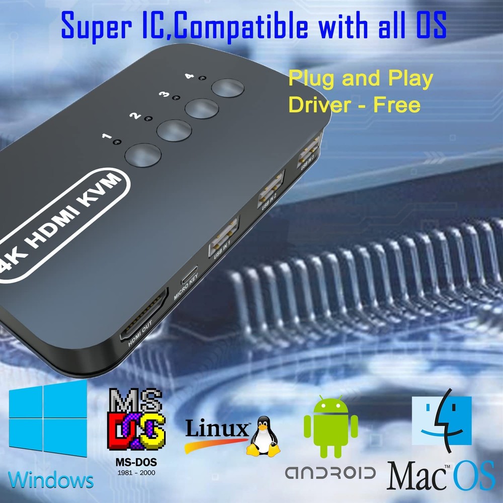 HDMI KVM Switch 4 Port -USB KVM for 4 Computers Share Keyboard Printer,Flash ...