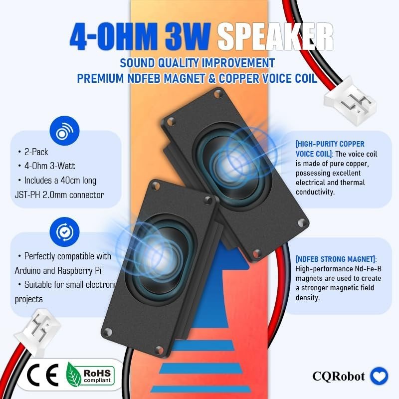 Miniature 3 Watt Loudspeaker with JST-PH Interface for Arduino Projects