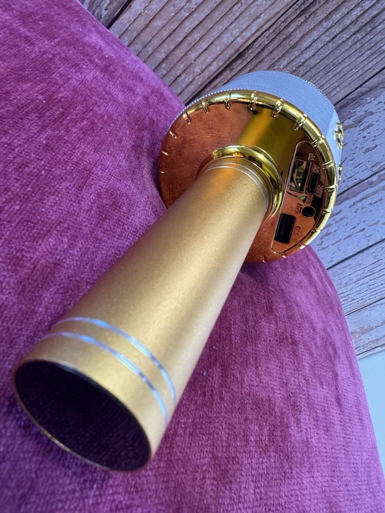 Gold Wireless Bluetooth Karaoke Microphone USB Charging Handheld with Controls