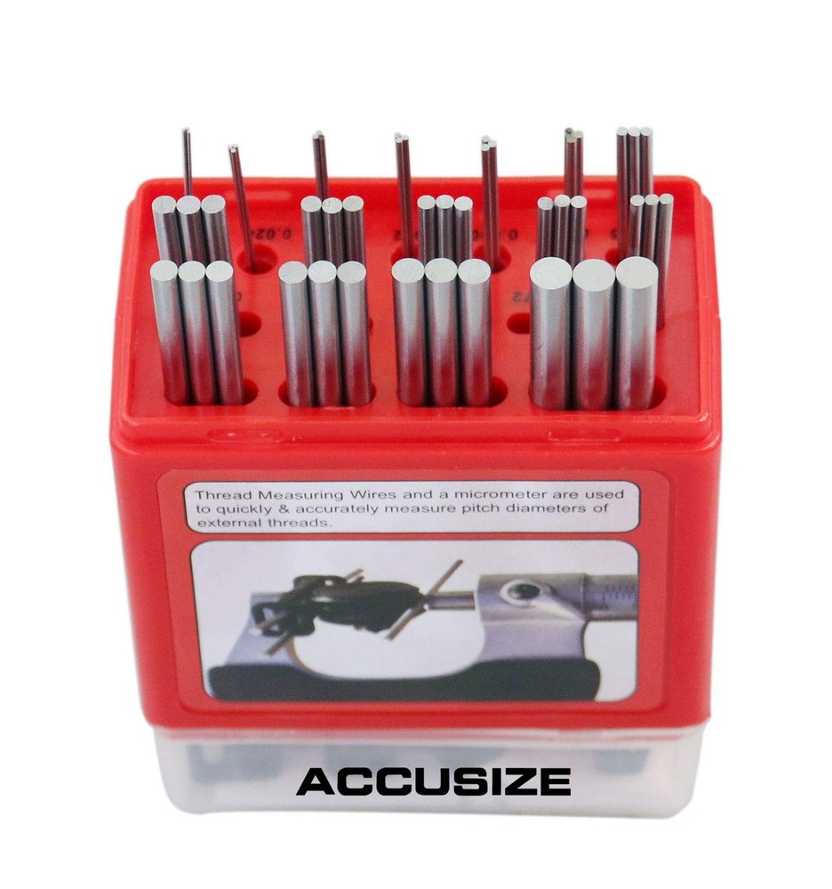 U.S. and Metric Thread Measuring Wire Set with Thread Measuring Wire Holders,...