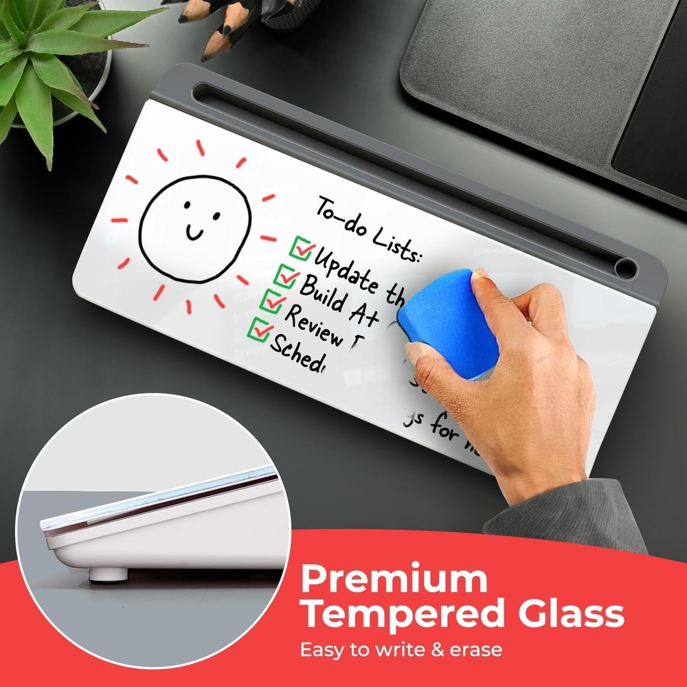 Organization Tool - Glass Desktop Whiteboard with Storage & Markers