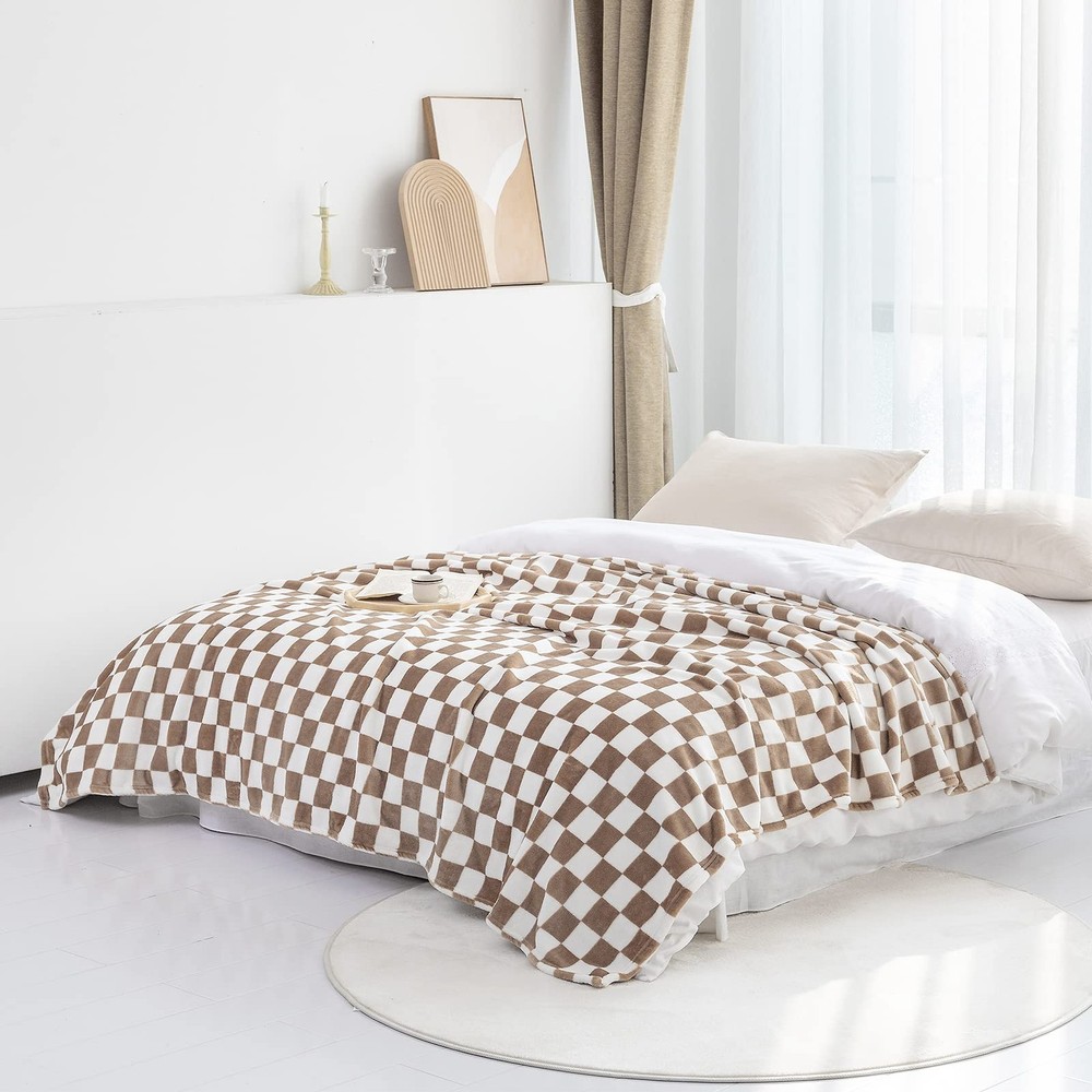 LOMAO Throw Blankets Flannel Blanket with Checkerboard Grid Pattern Soft Thro...