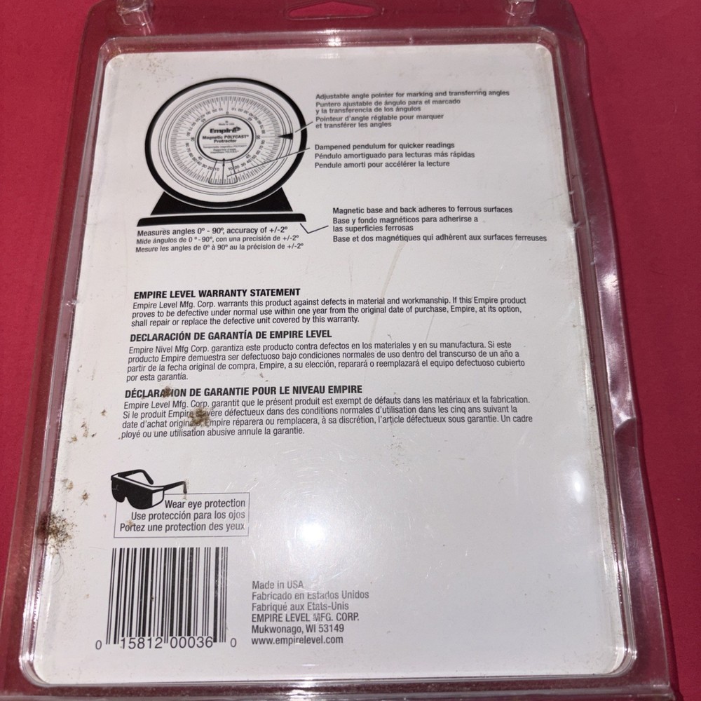 Empire 36 Magnetic Polycast Protractor – 360° Dial, Adjustable Pointer
