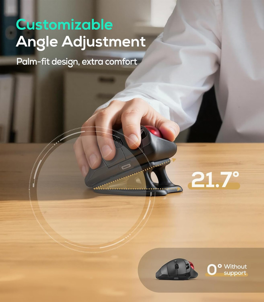 Nulea M511 Wireless Trackball Mouse, Rechargeable Ergonomic Thumb-Control Mouse