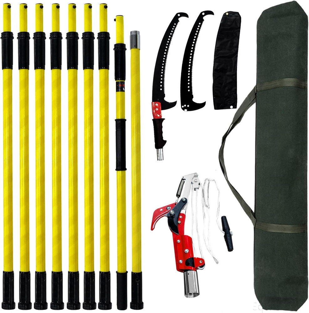 30 FT Manual Pole Saw for Tree Trimming, Extendable Pruning Saw with Sharp Steel