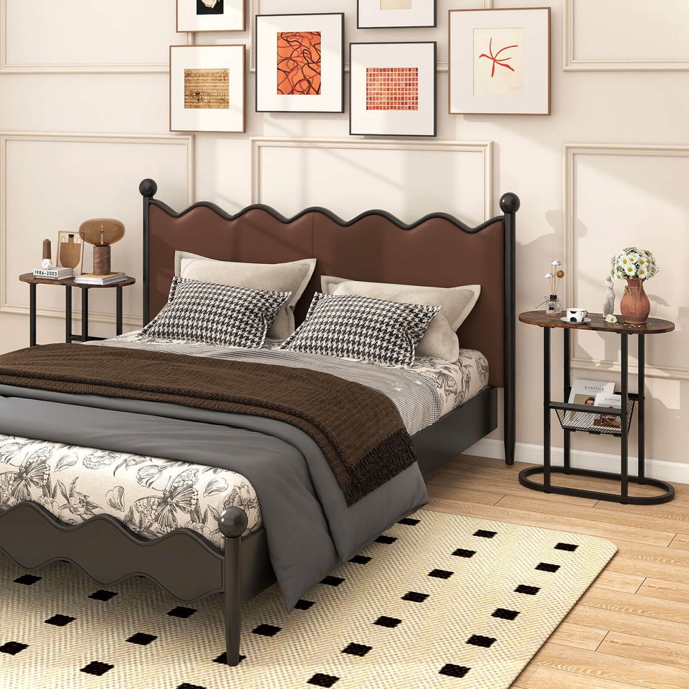 2 PCS Industrial Side Table End Coffee Table Compact Nightstand with Mesh Shelf