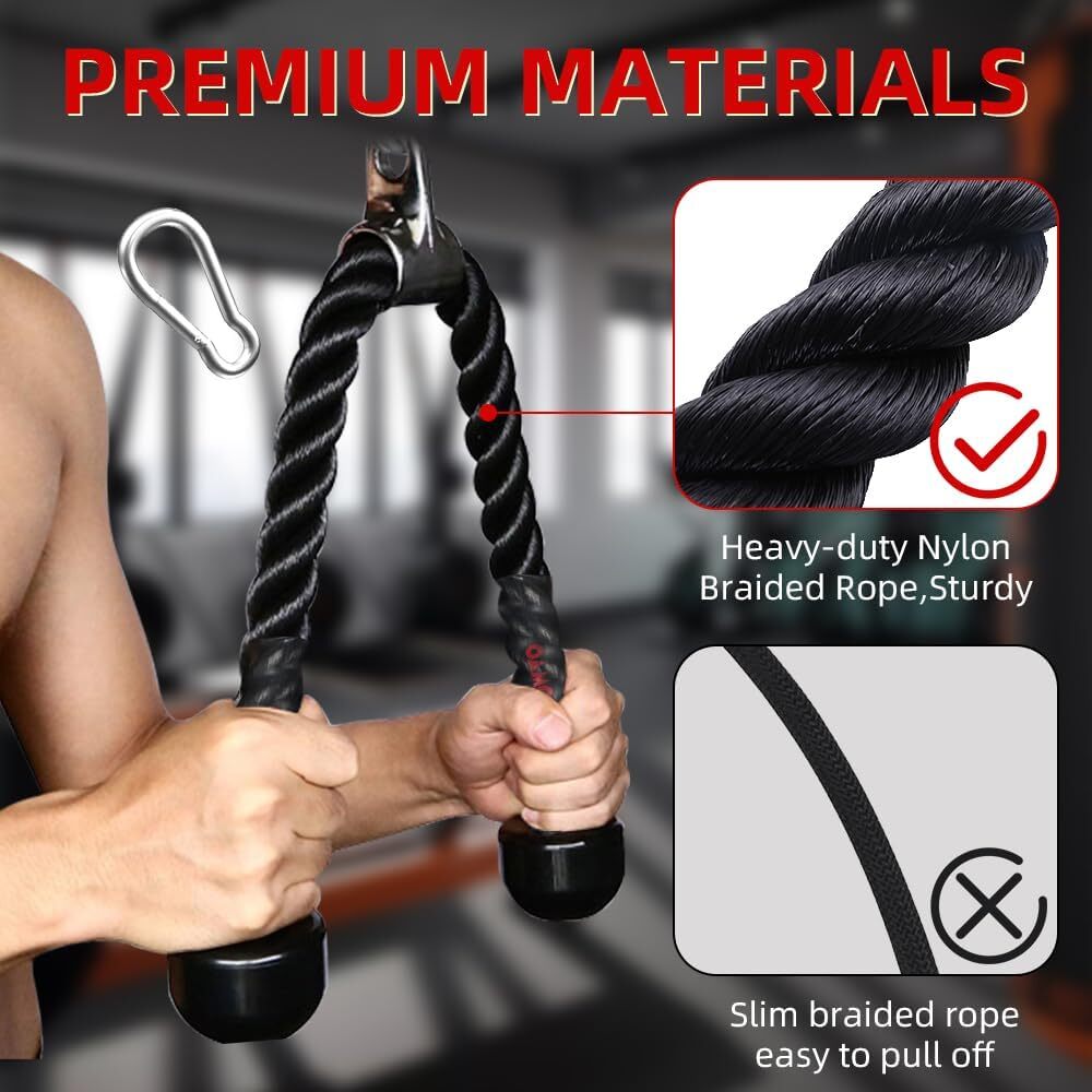 Triceps Rope with Upgraded Rubber Handles, 35 Inch Triceps Pulldown Rope,