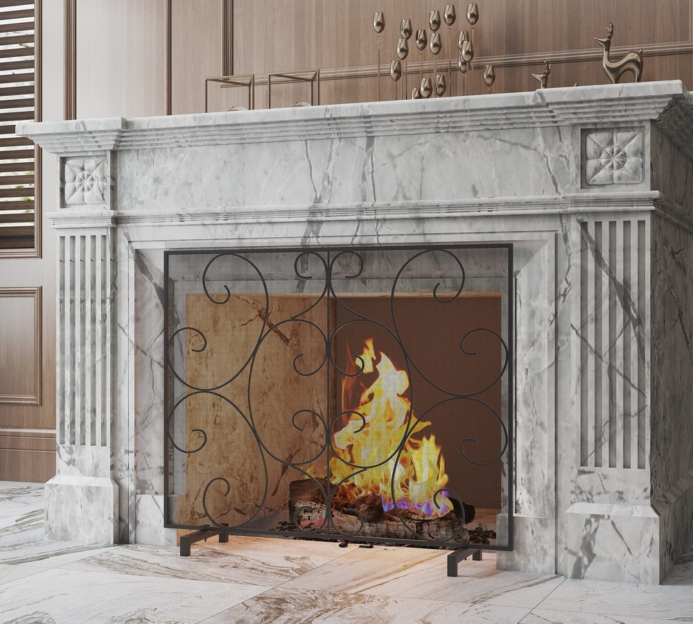 Kingson Single Panel Decorative Flat Fireplace Screen Cover Handcrafted Durab...