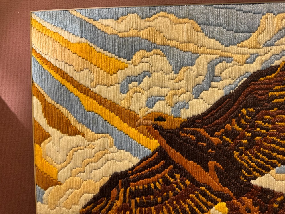 Large Vintage Needlepoint "An Eagle In Flight" - Framed
