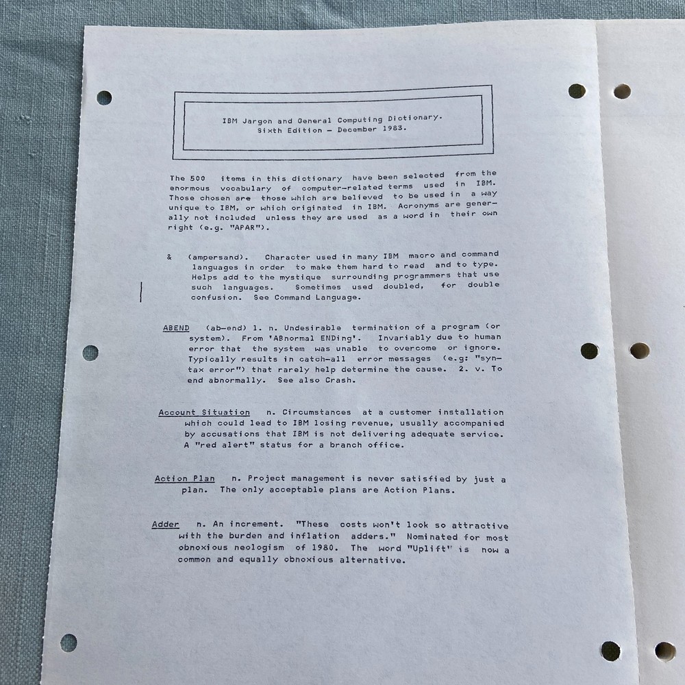 IBM Internal Document Jargon General Computing Dictionary Manual 6th Ed. 1983