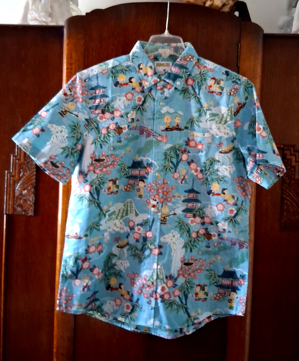 Reyn Spooner Peanuts in Japan Men's Aqua Button Front Shirt