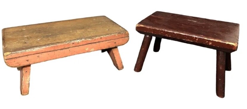 Two antique primitive wood stools