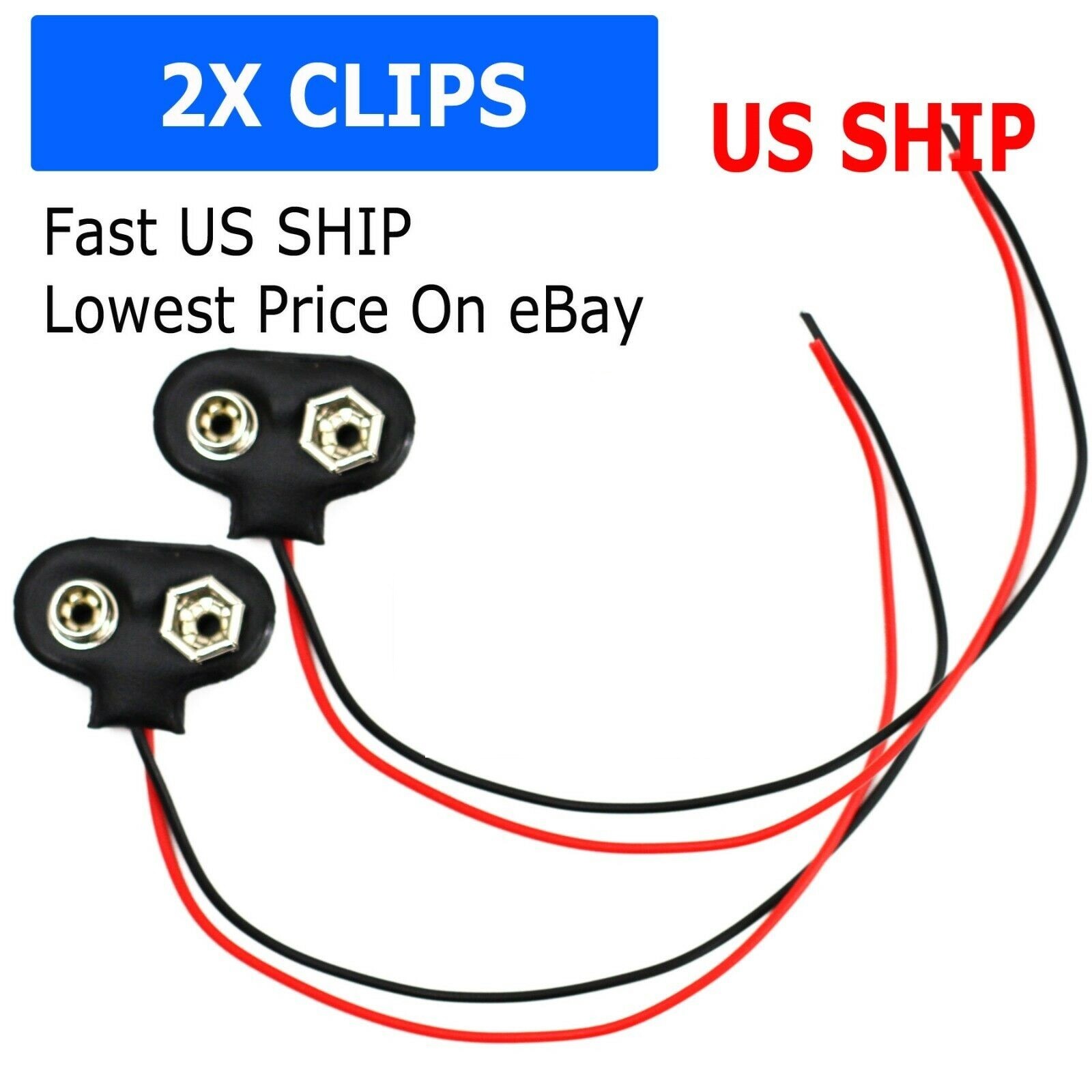 New Pack of 2x  9V Battery Connector Snap Clip Wire Connector Lead Holder T Type