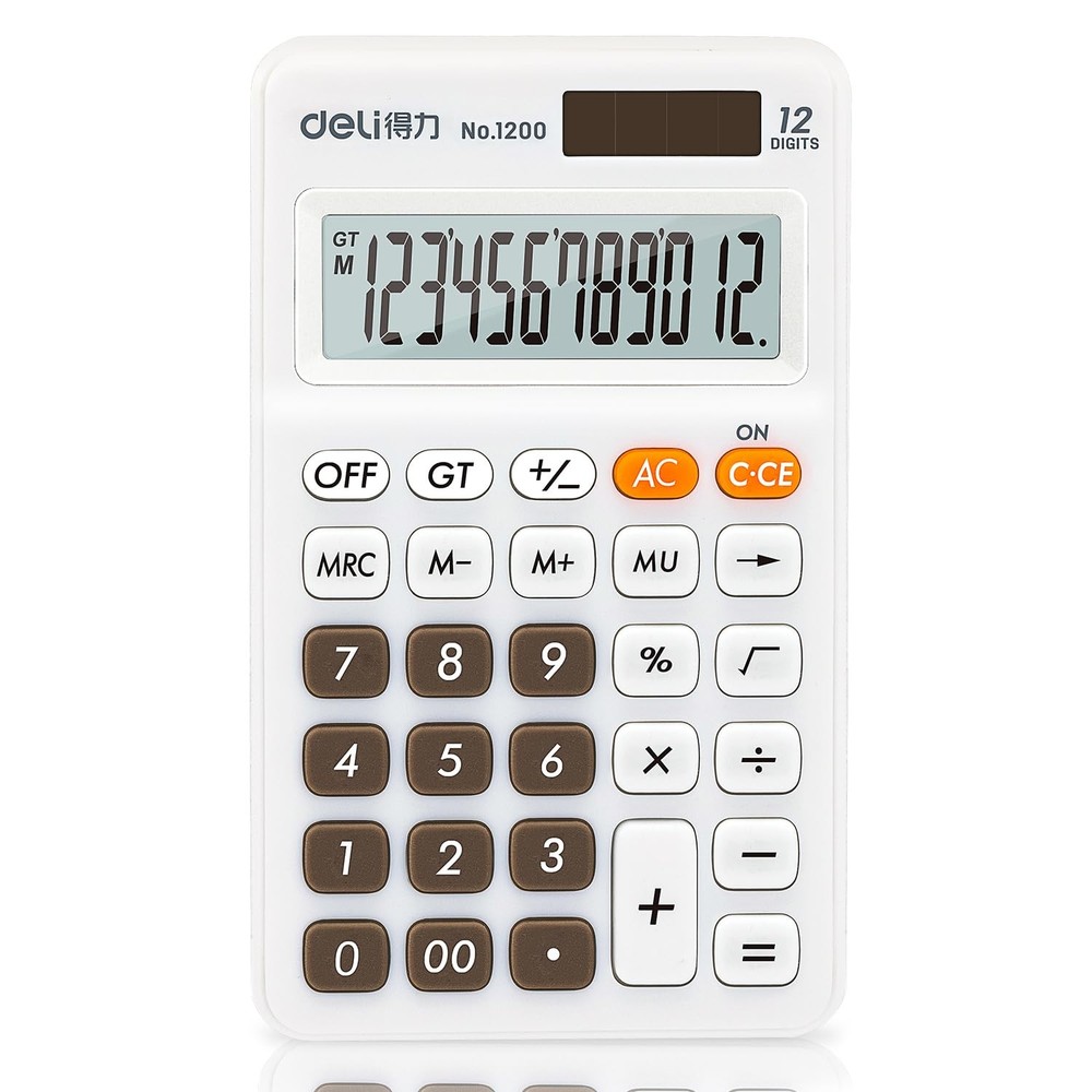 Deli Standard Function Basic Calculator, 12 Digit Desktop Calculator with Large