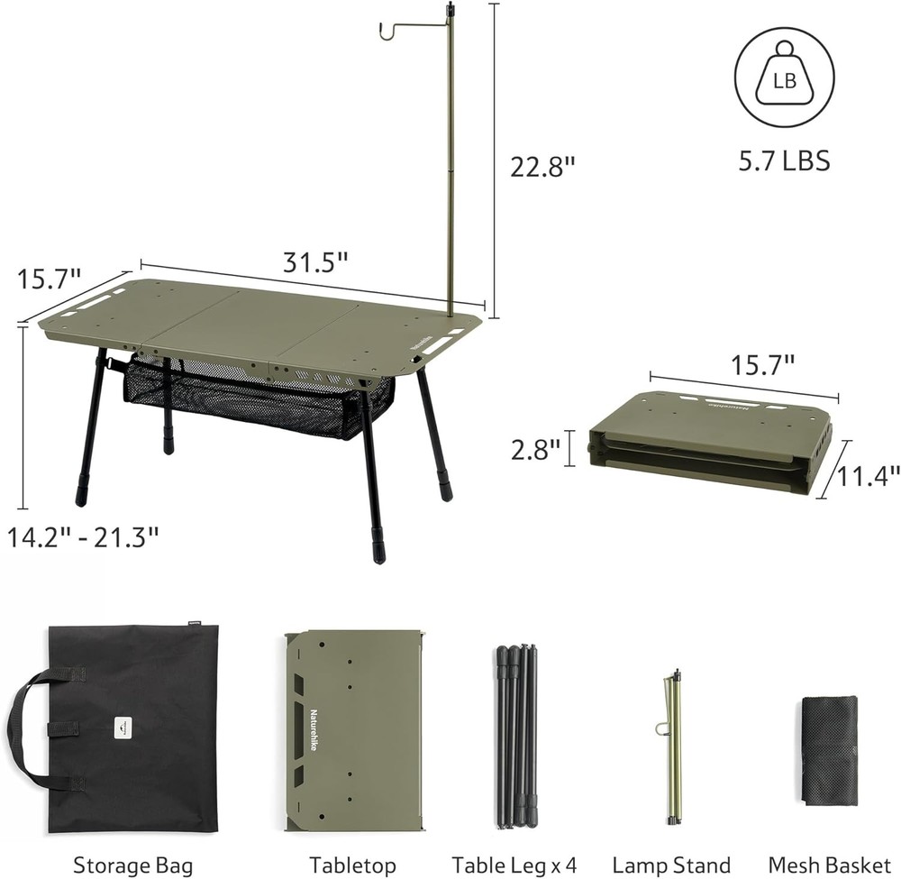Tactical Camping Table W/ Adjustable Height Collapsible Table Lightweight W/