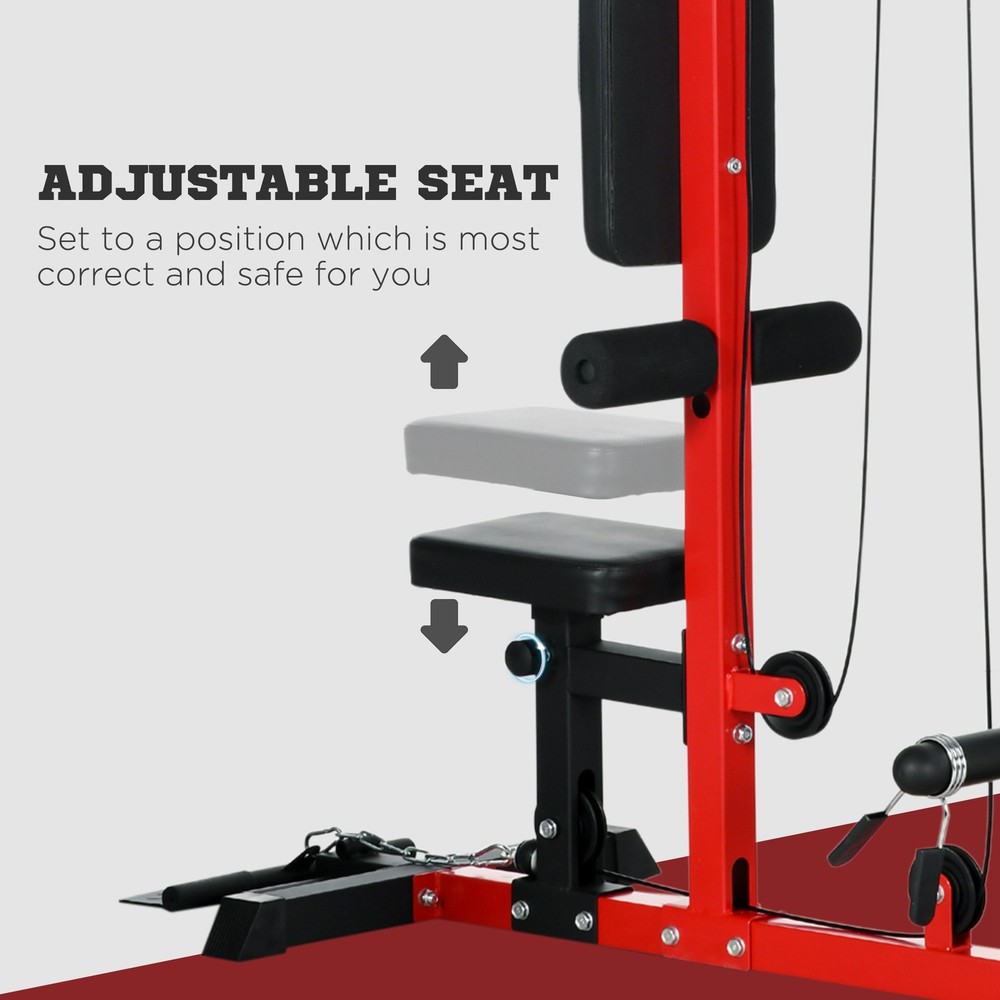 Soozier Lat Pull Down Machine Cable Station with Flip-Up Footplate, Red