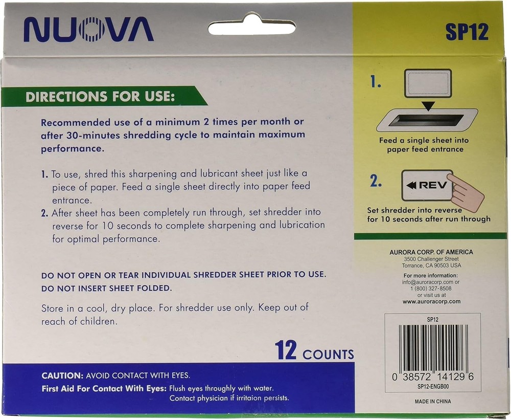 Nuova SP12 Shredder Sharpening & Lubricant Sheets, 12 Count