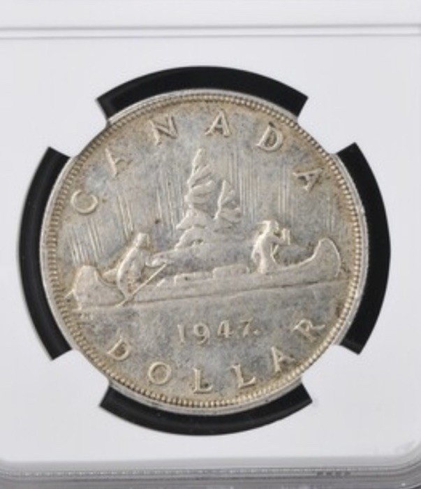 1947 , Silver Dollar Maple Leaf, NGC AU53.