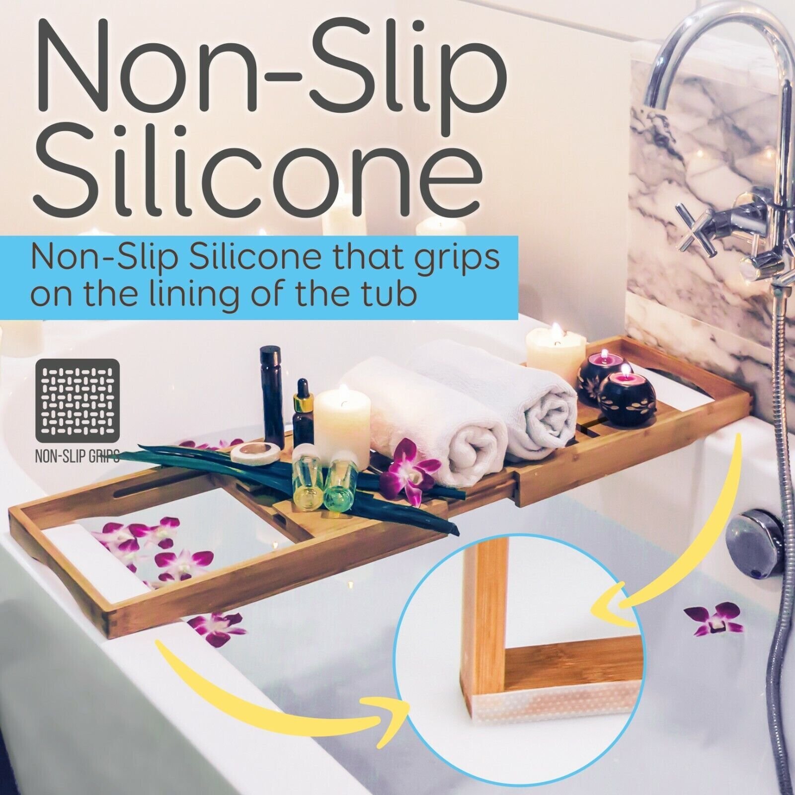 Luxury Bamboo Bathtub Caddy Tray - Adjustable Natural Wood Bath Tub Organizer