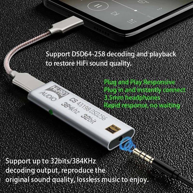 USB C To 3.5mm Headphone Amplifier CS43198 Dongle 384KHz DSD64-258 Decoding