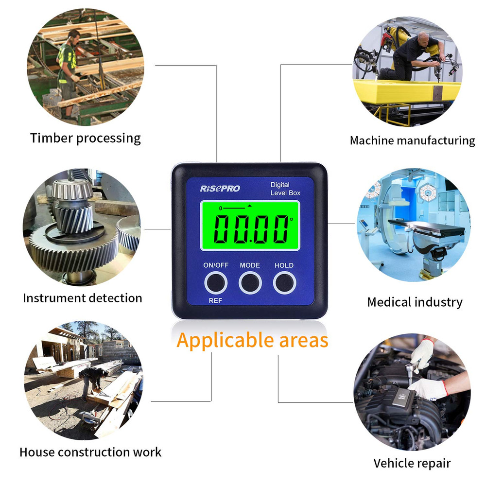 Digital Level Box Angle Gauge Protractor Inclinometer Bevel Box with Data Hold,