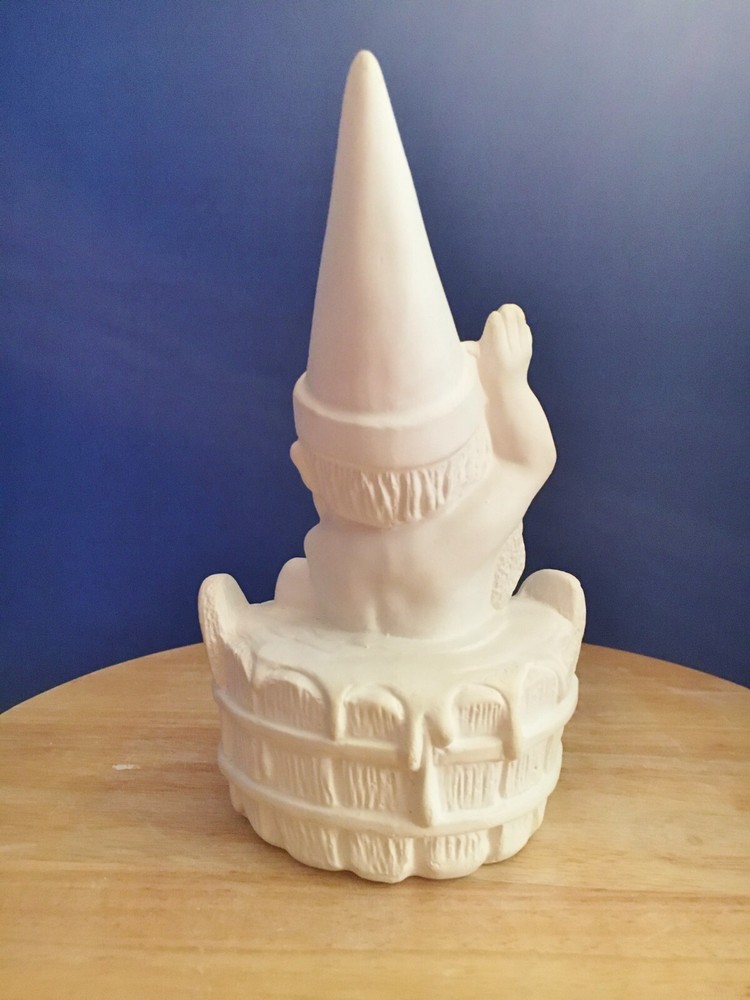 Gnome Taking a Bath Figurine-Unpainted Ceramic Bisque