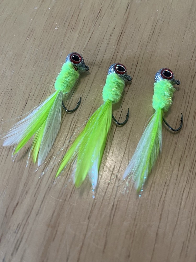 Three hand tied 1/8 crappie jigs