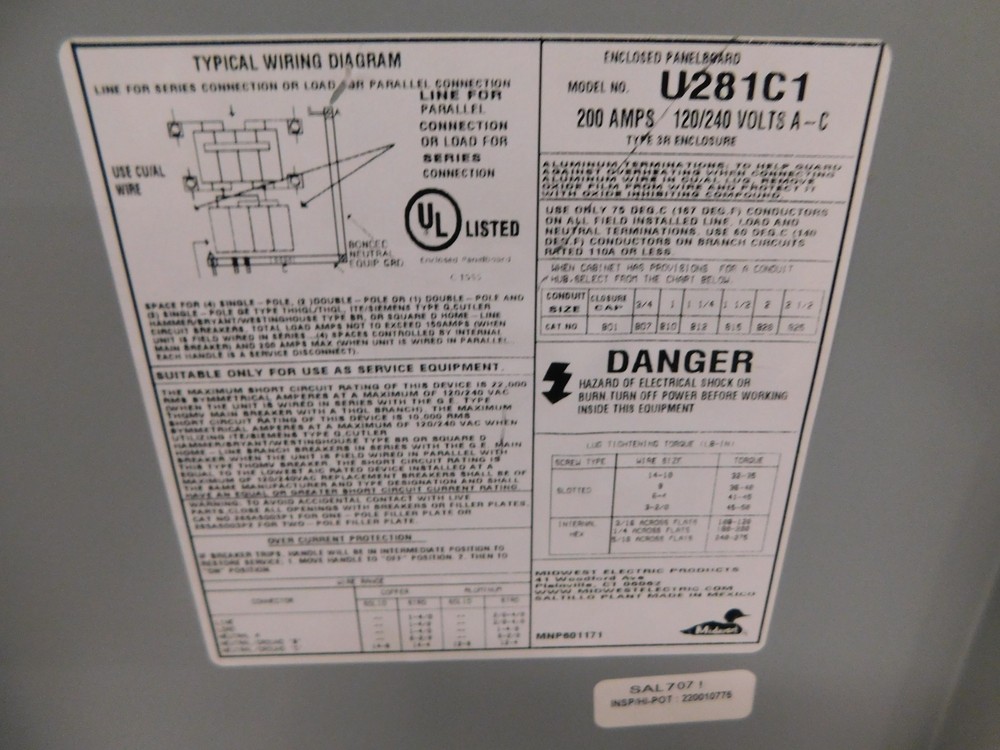 Midwest U281C1 Loadcenters and Panelboards