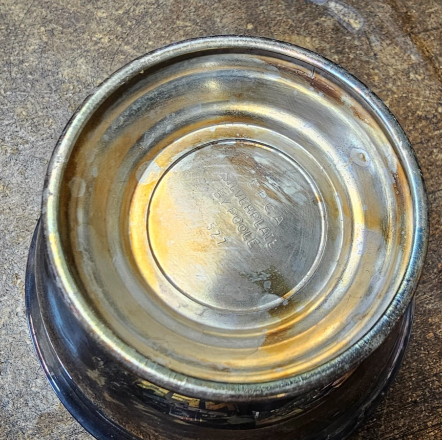 Vintage Poole Silver #527 small 4" footed bowl EPC silverplate Collectable