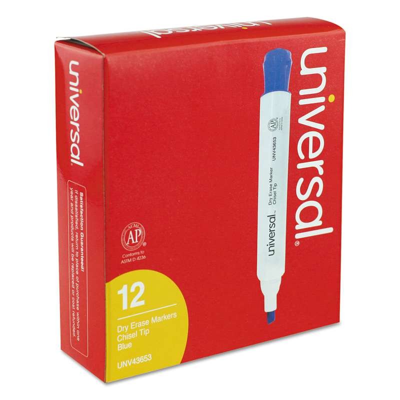 Universal® Dry Erase Marker, Chisel Tip, Blue, Dozen
