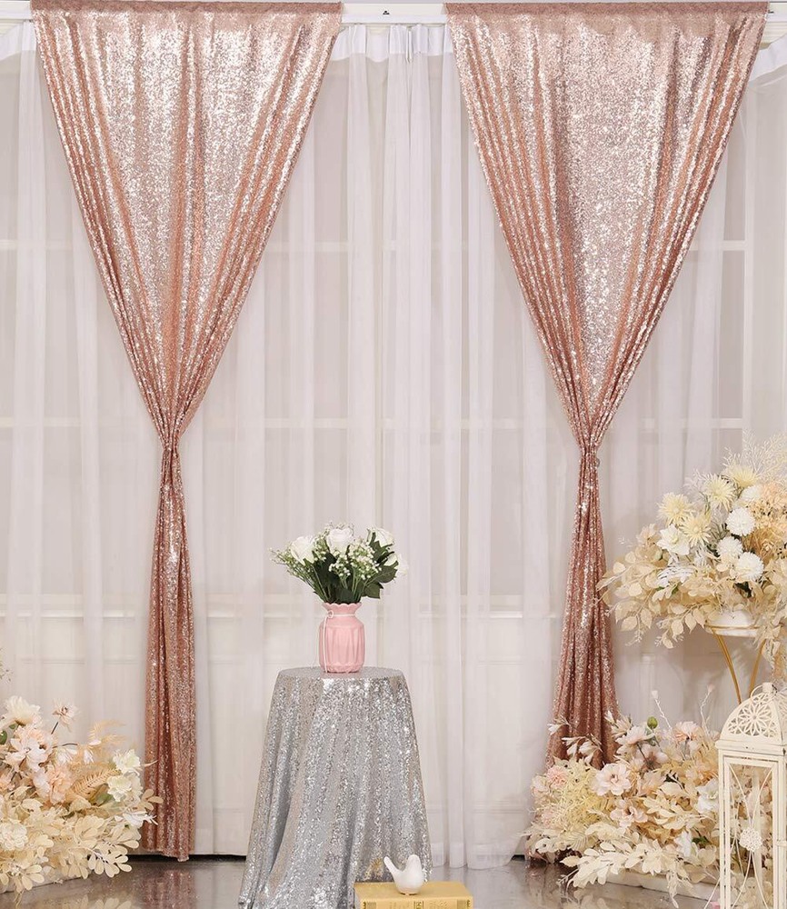 Rose Gold Sequin Backdrop 2 Panels Sequin Backdrop Curtain 2FTx8FT Sequin Cur...