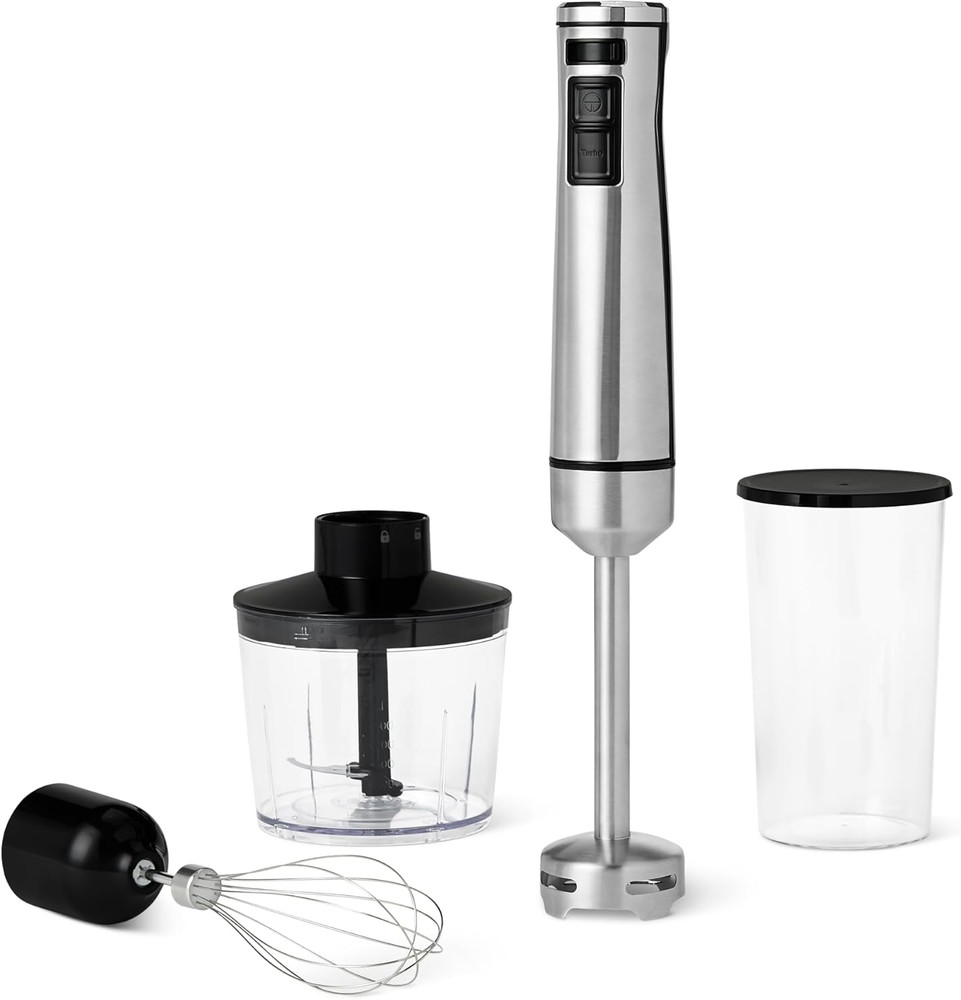 500 Watt Multi-Speed Immersion Hand Blender with Attachments, Corded, Silver