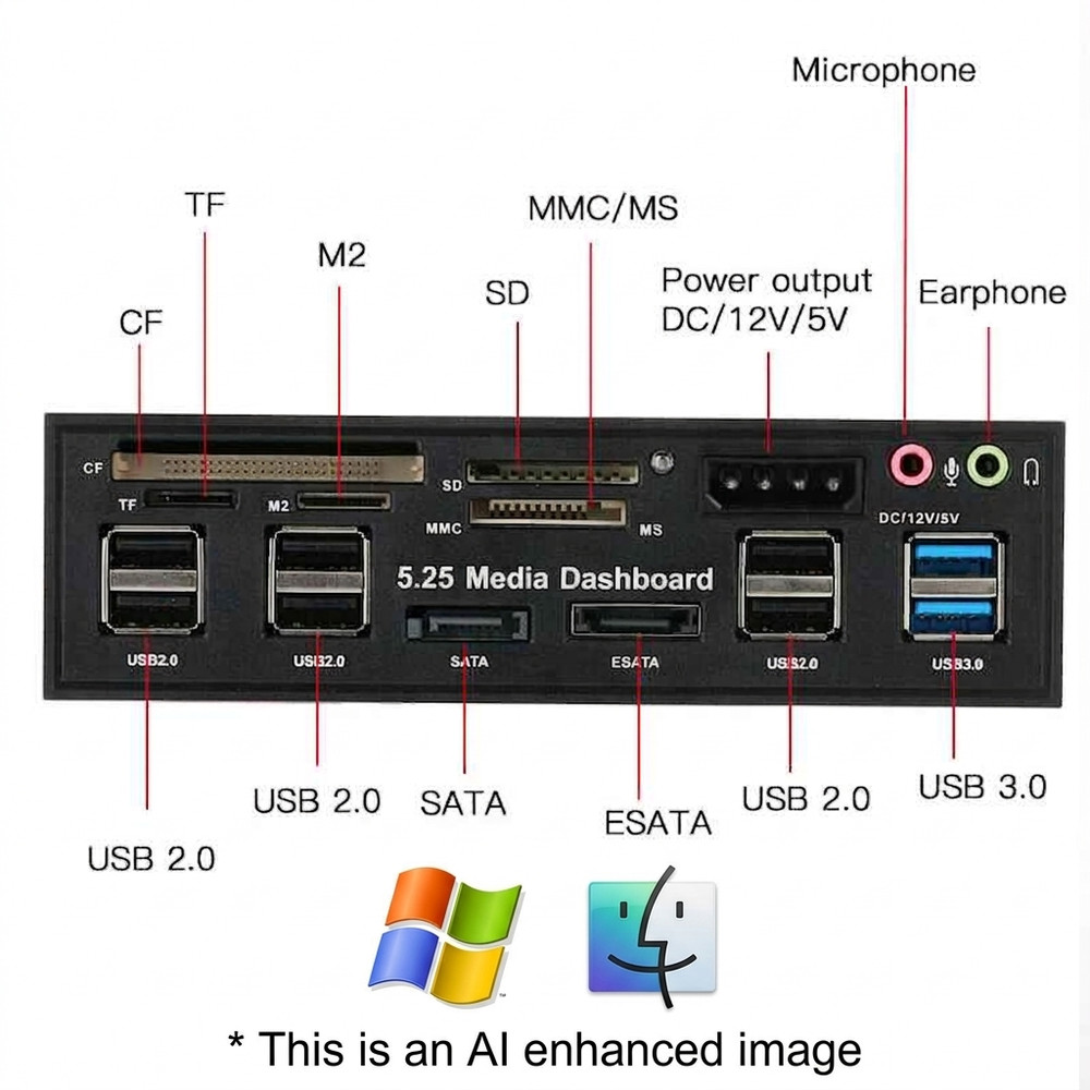 Front Panel 5.25" Dashboard Media Audio eSATA SATA Card Reader USB 3.0 2.0 (b7)