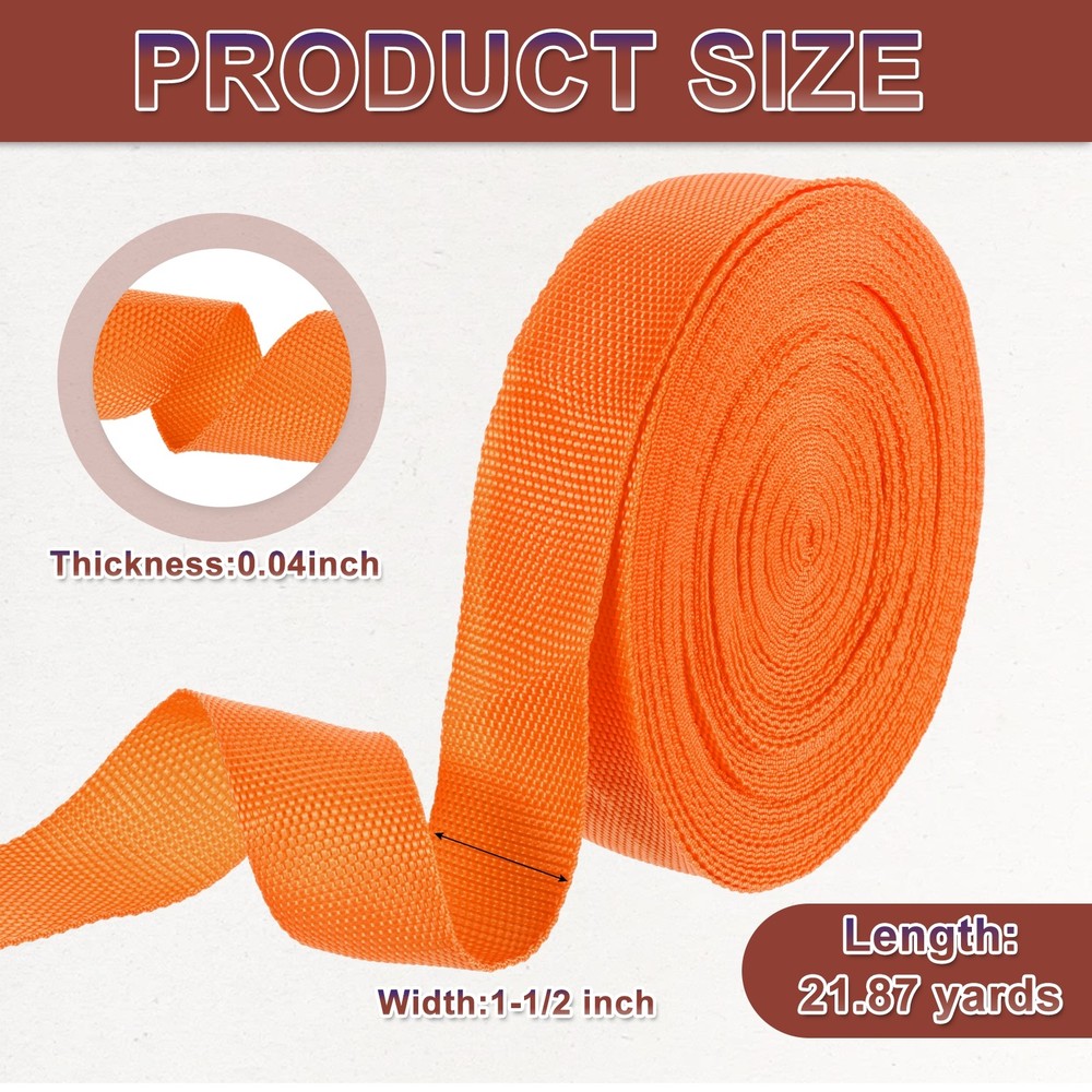 Nylon Webbing Strap, 22 Yards x 1-1/2" Polypropylene Flat Webbing Strap (Orange)