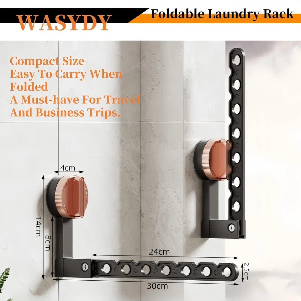 Wall Mounted Clothes Drying Rack Laundry Dryer Hanger With Suction Cup Foldable