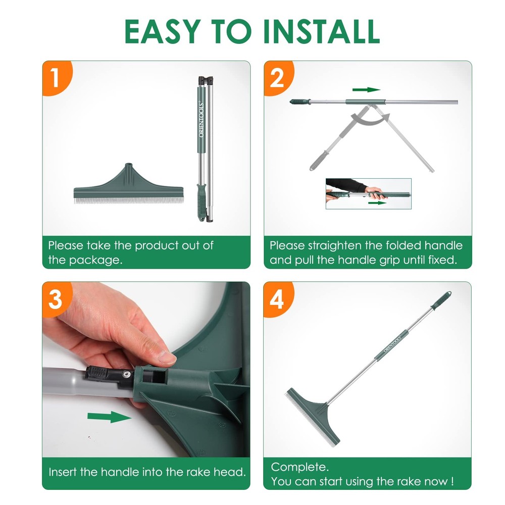 ORIENTOOLS Artificial Turf Rake, 51" Foldable Artificial Grass Rake with Adju...