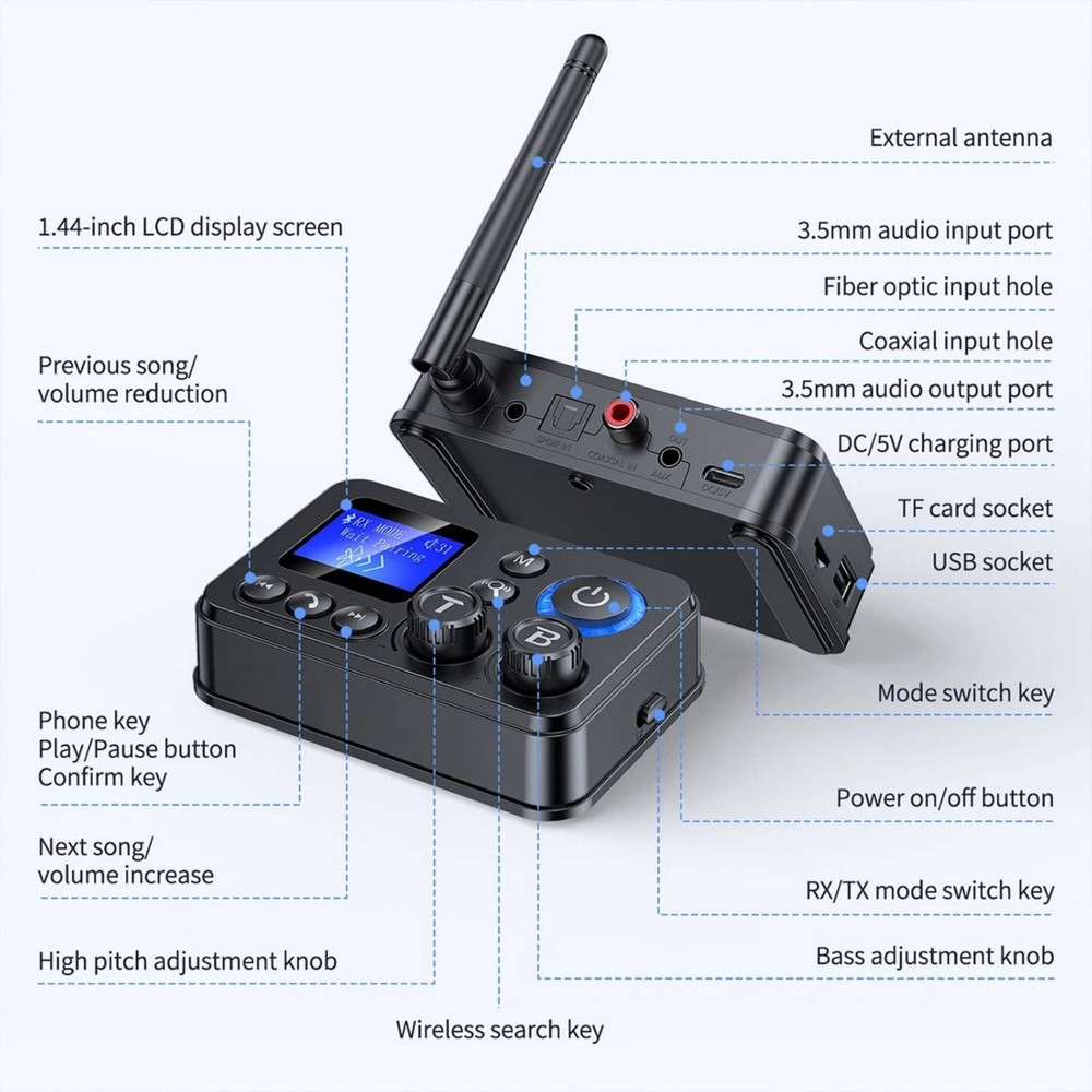 For Bluetooth 5.4 Transmitter Receiver 3.5mm AUX RCA Audio Adapter Professional