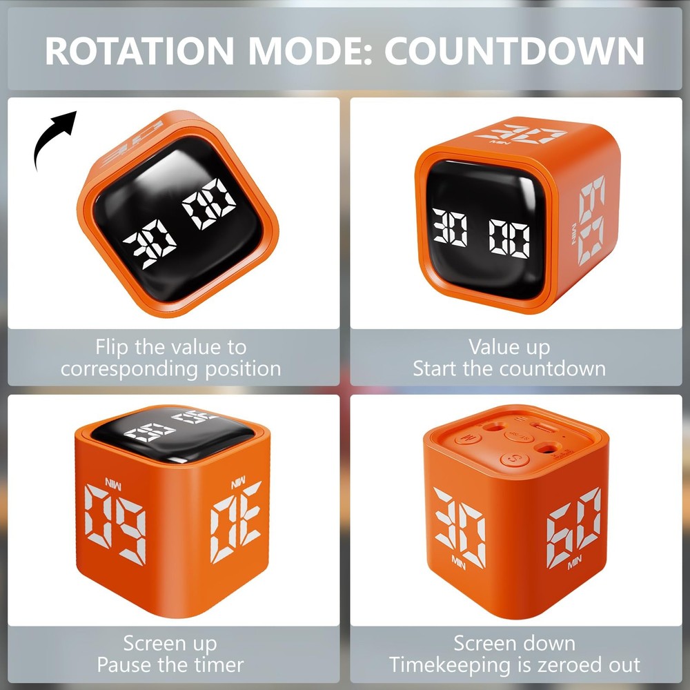 Multi-Function Cube Timer, 5/10/30/60 Min & Custom Count Down, Pause & Resume...