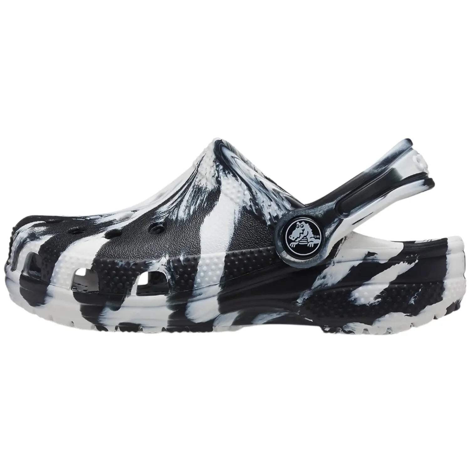 Crocs Classic Marbled Clog Kids Tie-Dye Black/White Slip-On Shoes Sizes: 1-13