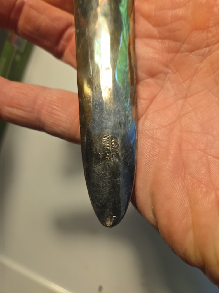 VINTAGE SILVER PLATE HAIDA TRIBE B.C. CANADA GREY ALIEN 2PC SERVING SET - 10.75"