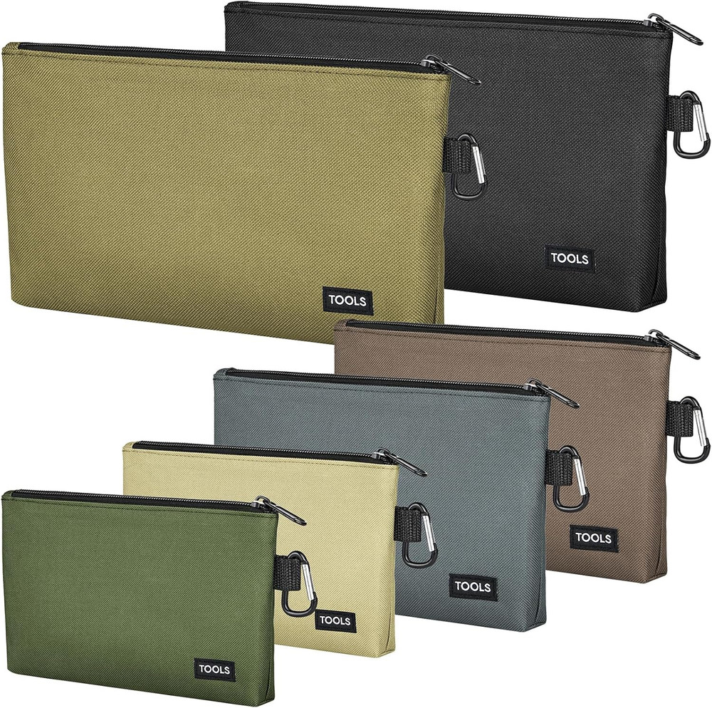 6 Pack Zipper Pouch, Premium Tool Bag, Utility Flat Bottom Storage Organizer Wit